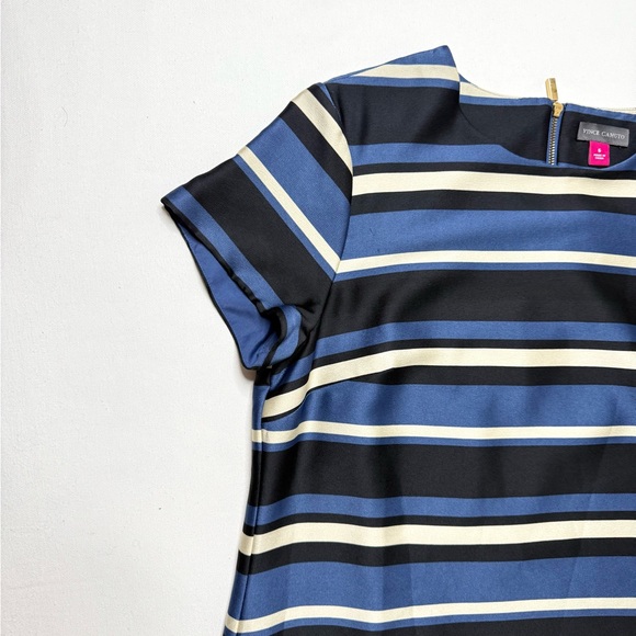 Vince Camuto Navy and Cream Striped Short Sleeve Sheath Dress Size 6 - Picture 6 of 6
